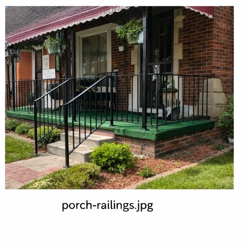 Wrought iron porch railings with supporting columns