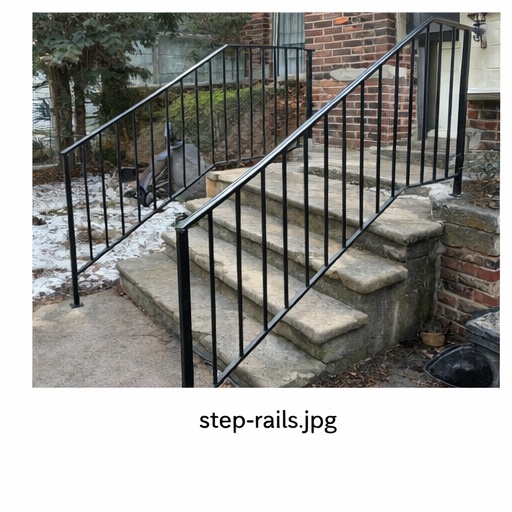 Wrought iron step rails installed on concrete steps